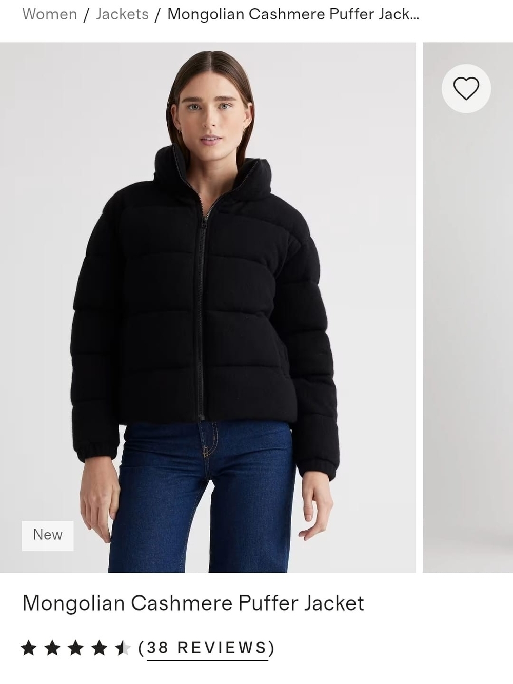 Quince Women Mongolian Cashmere Puffer Jacket Black Outerwear $600, Sz M, NWT